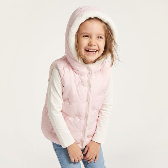 Juniors Faux Fur Trim Quilted Hooded Gilet
