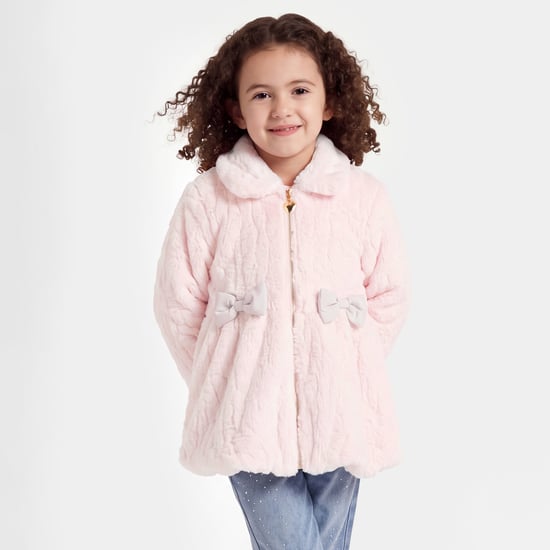 Juniors Fur-Textured Jacket with Bow Detail