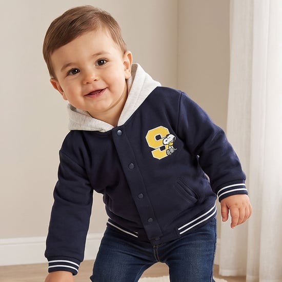 Juniors Snoopy Applique Hooded Bomber Jacket