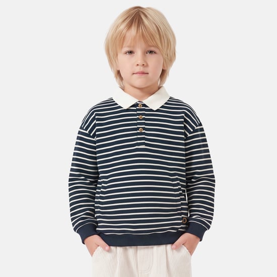 Juniors Striped Polo Neck Pullover Sweater