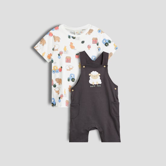 Juniors Sheep Applique Dungaree with T-shirt