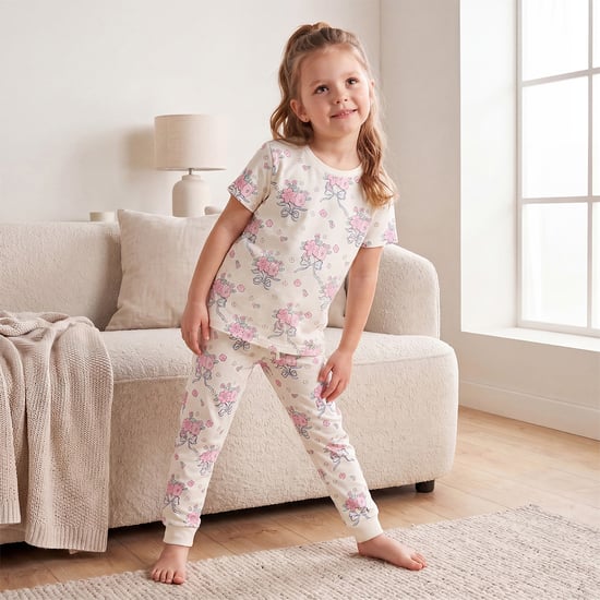 Juniors Floral Print T-shirt and Pyjama Set