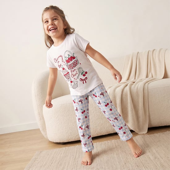 Juniors Cherry Print T-shirt with Pyjama Set