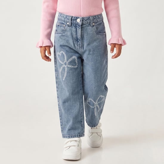 Juniors Embellished Bow Design Jeans