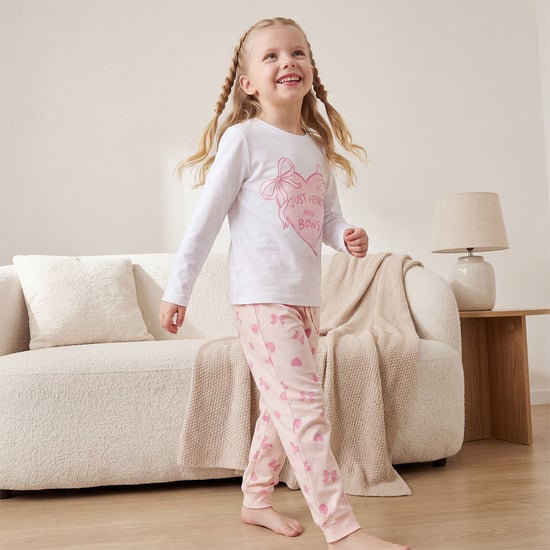 Juniors Bow Print T-shirt with Pyjama Set