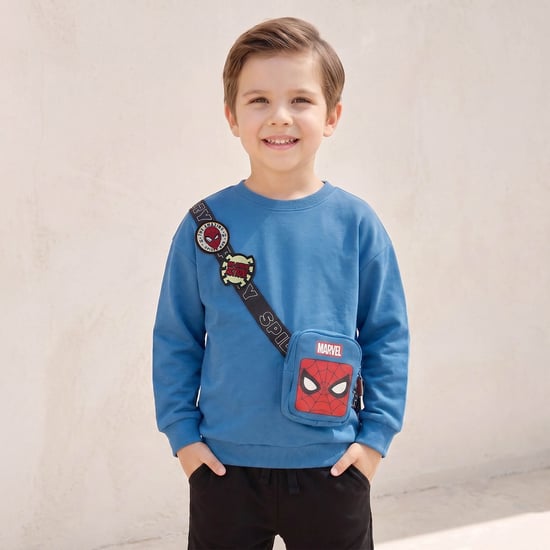 Juniors Spider-Man Print Sweatshirt with Crossbody Strap Accent