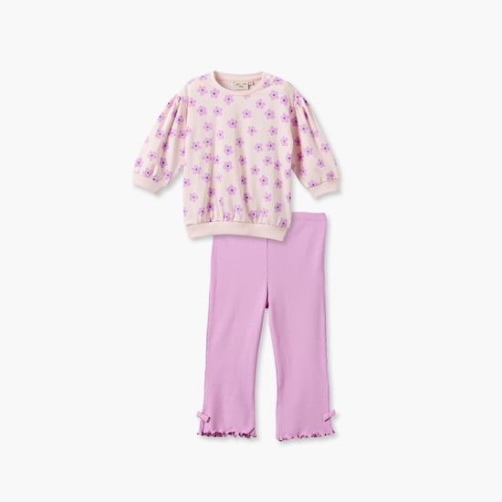 Juniors Floral Print Sweatshirt and Trousers Set