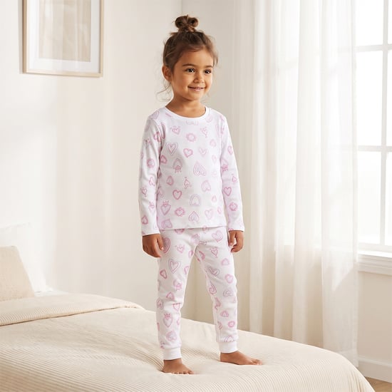 Juniors Heart Print T-shirt with Pyjama Set