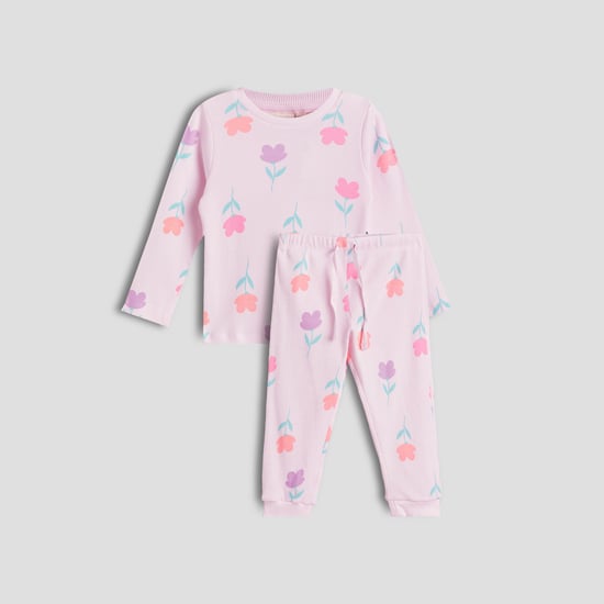 Juniors Floral Print T-shirt with Pyjama Set