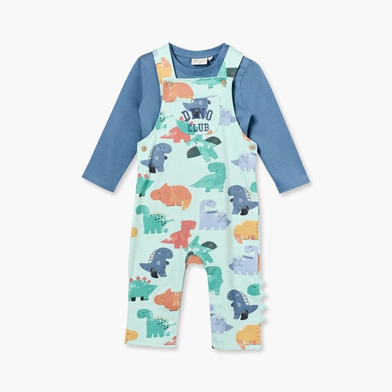 Juniors Dinosaur Print Dungaree with T-shirt