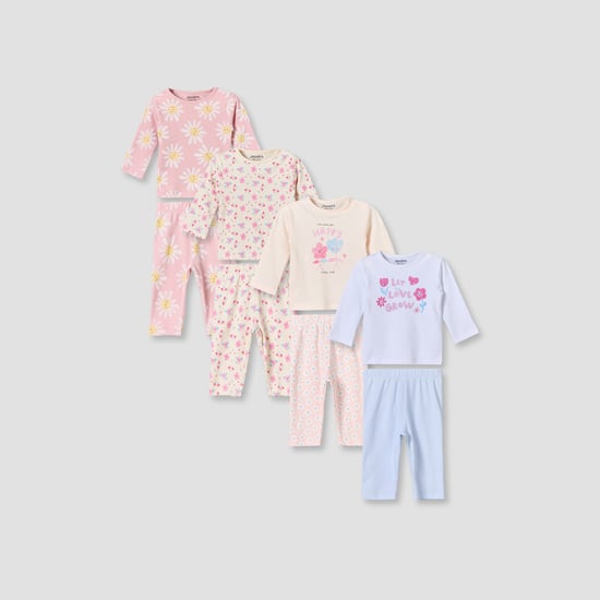 Juniors Floral Print T-shirt and Pyjama Set - Pack of 4