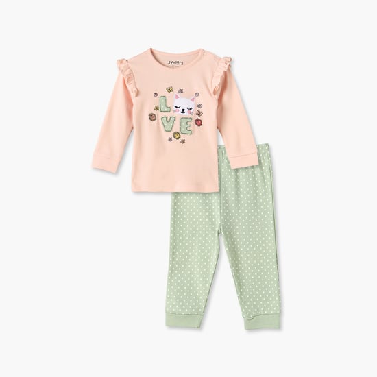 Juniors Cat Applique Top with Pyjama Set