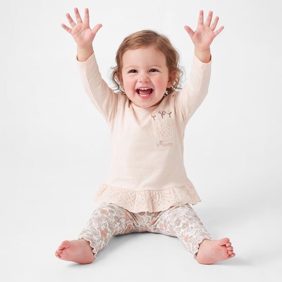 Juniors Floral Embroidered Top and Pyjama Set