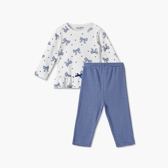 Juniors Bow Print Top and Pyjama Set