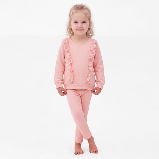 Juniors Schiffli Ruffle Top and Pyjama Set