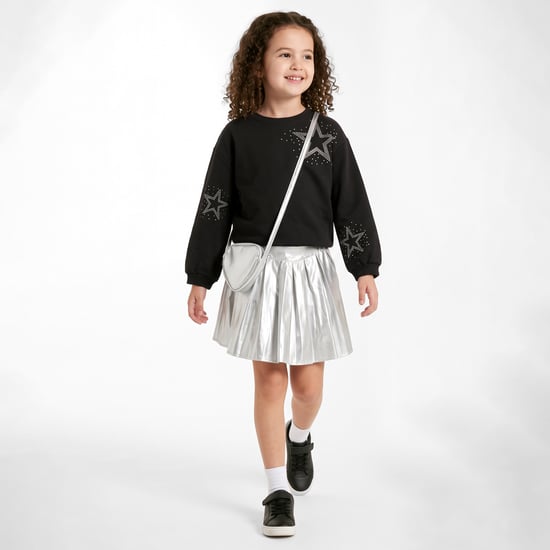 Junior Sports Embellished Sweatshirt and Skirt with Heart Bag