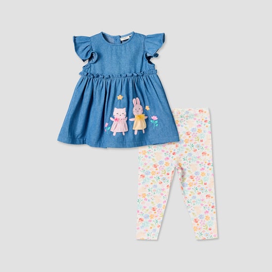 Juniors Bunny Applique Denim Dress and Leggings Set
