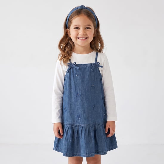 Juniors Denim Pinafore Dress with T-shirt