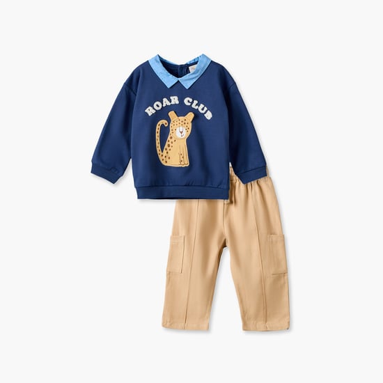 Juniors Leopard Applique Sweatshirt and Trousers Set