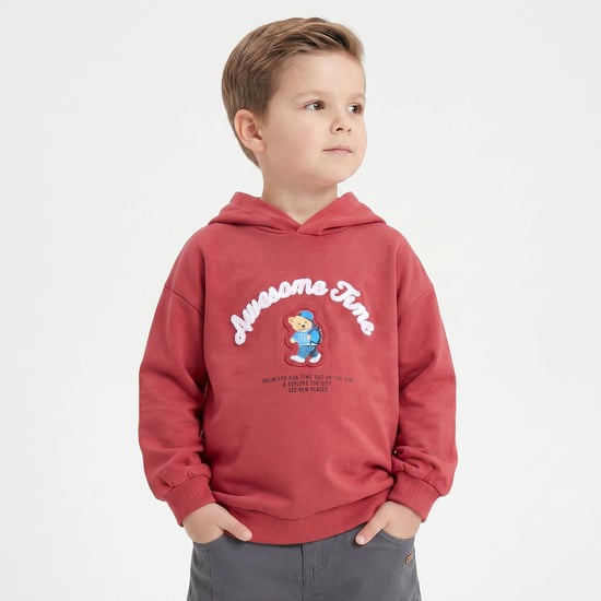 Juniors Bear Embroidered Hooded Sweatshirt