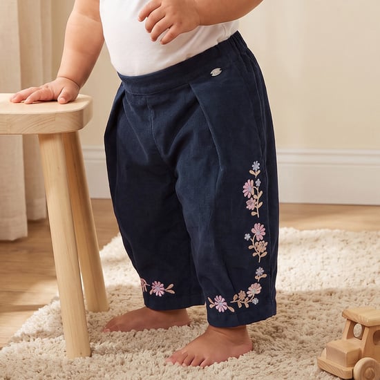 Giggles Floral Embroidered Corduroy Trousers