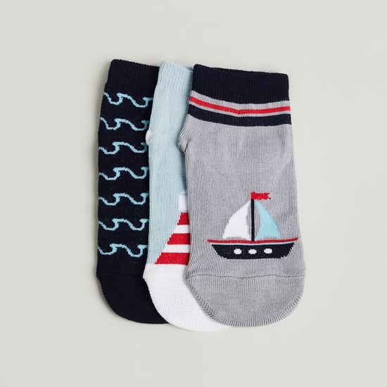 Juniors Nautical No Show Socks - Pack of 3