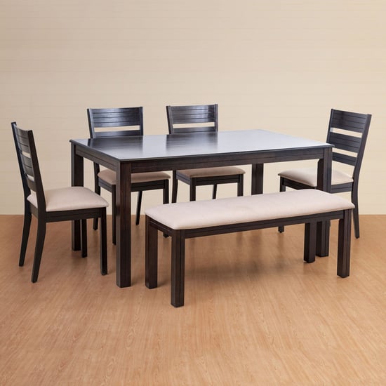 Montoya Solid Wood 6-Seater Dining Set with Chairs and Bench - Brown