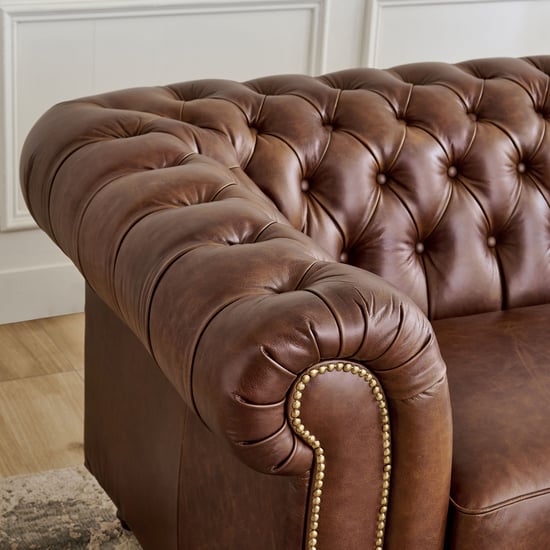 Chesterfield Leather 3-Seater Sofa - Brown