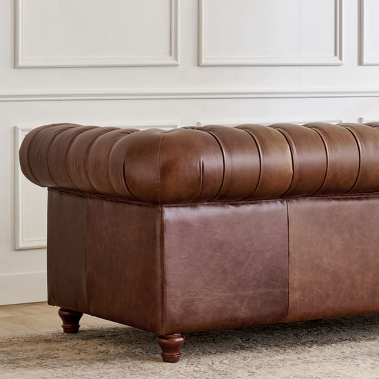 Chesterfield Leather 3-Seater Sofa - Brown