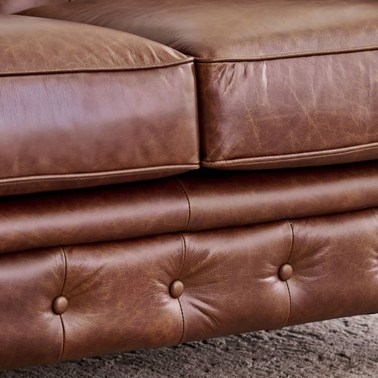 Chesterfield Leather 2+3 Seater Sofa Set with Wing Chair - Brown