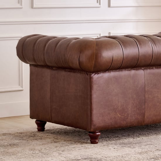 Chesterfield Leather 2+3 Seater Sofa Set with Wing Chair - Brown