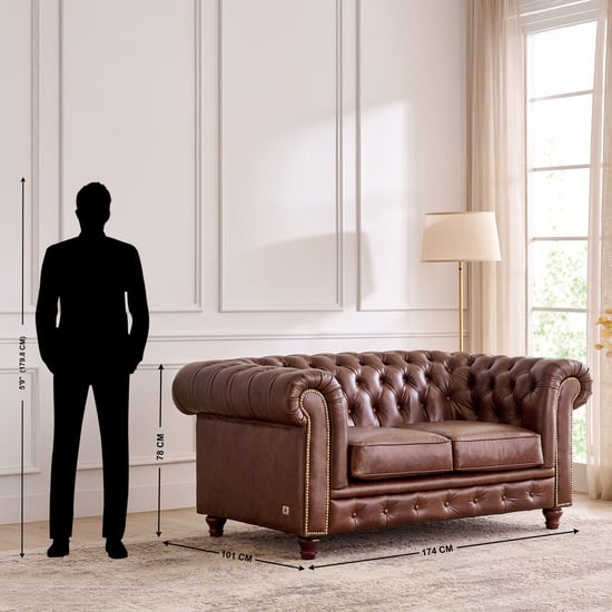 Chesterfield Leather 2+3 Seater Sofa Set with Wing Chair - Brown
