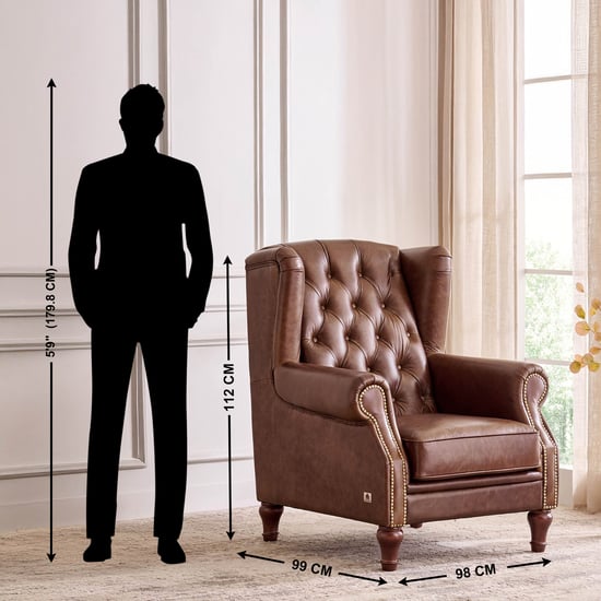 Chesterfield Leather 2+3 Seater Sofa Set with Wing Chair - Brown