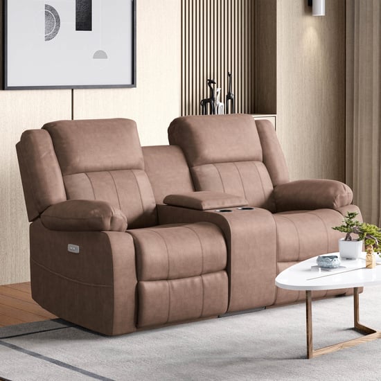 Denver Fabric 2-Seater Electric Recliner Set - Brown