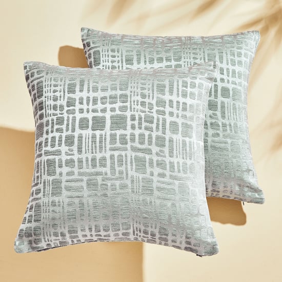 Calamus Grid Set of 2 Velvet Jacquard Cushion Covers - 40x40cm