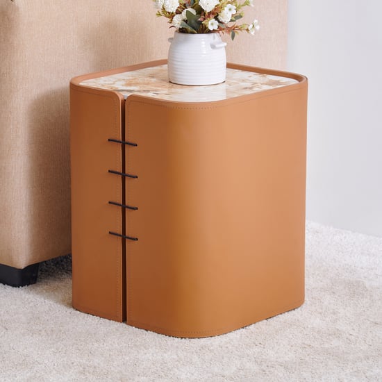 Mills Ceramic Top End Table - Brown