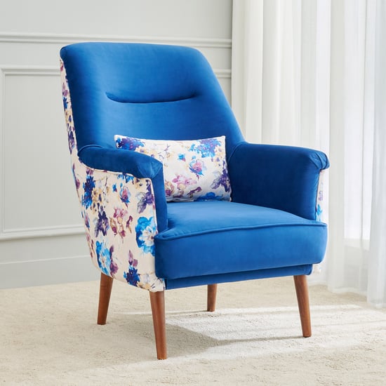 Helios Remi Velvet Accent Chair with Cushion - Blue