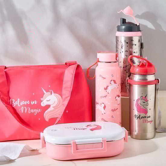 Back To School Unicorn Print Steel Lunch Box - 630ml
