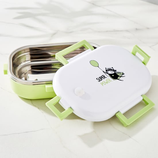 Back To School Cat Print Steel Lunch Box - 630ml