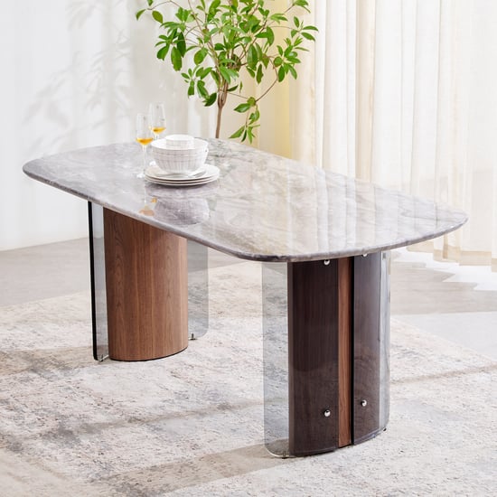 Trinity Faux Marble Top 6-Seater Dining Table - Grey and Brown