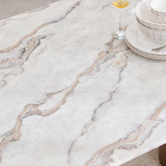 Trinity Faux Marble Top 6-Seater Dining Table - Brown and Beige