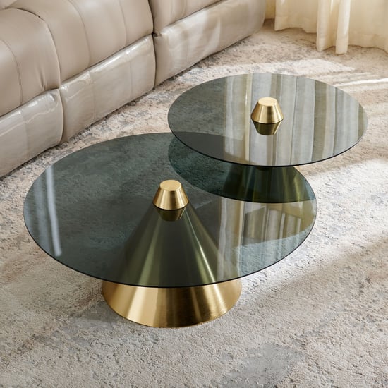 Torino Glass Top Set of 2 Coffee Tables - Gold