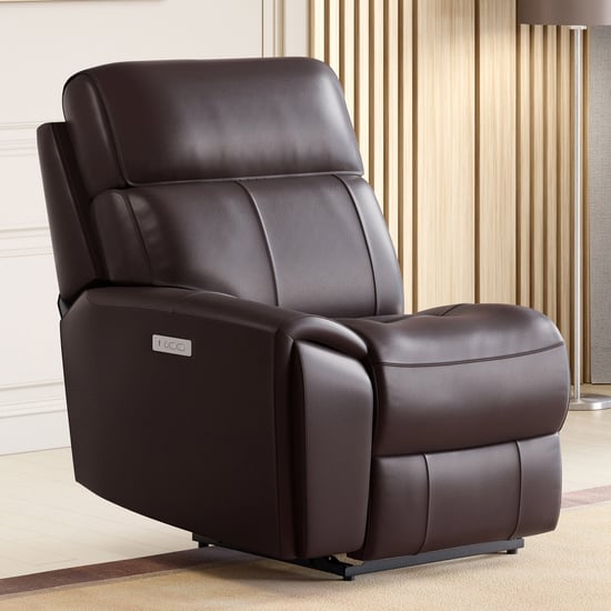 Stockholm Half Leather 1-Seater Left Arm Electric Recliner - Brown