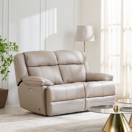 Torino Half Leather 2-Seater Electric Recliner Set - Grey