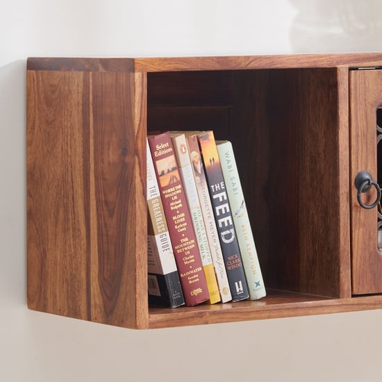 Helios Kian Sheesham Wood Wall Shelf with Door - Brown | Brown