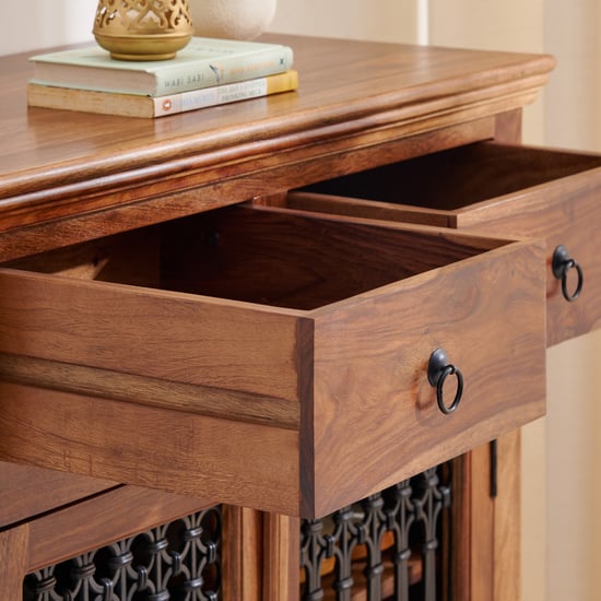 Helios Kian 12 Pairs Sheesham Wood Shoe Cabinet - Brown