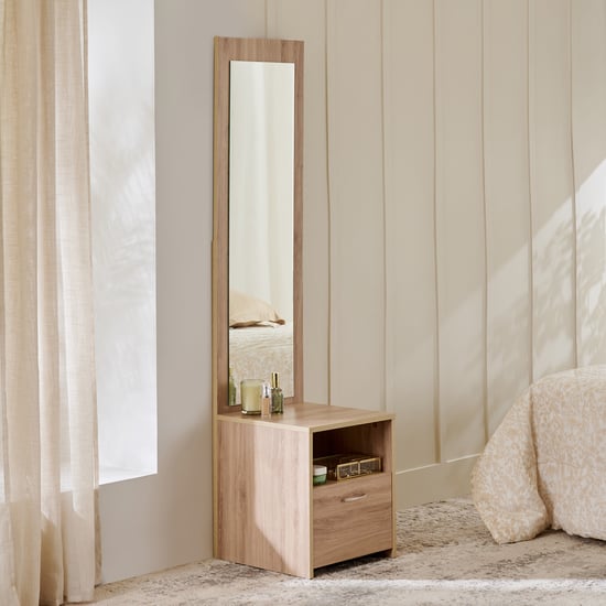 Helios Alton Dresser Mirror with Drawer - Oak