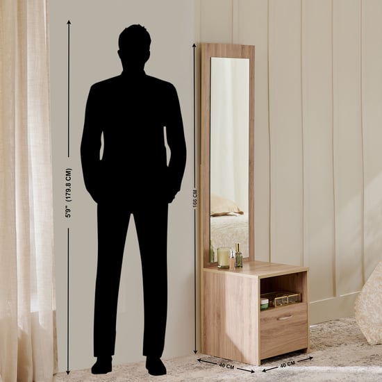 Helios Alton Dresser Mirror with Drawer - Oak