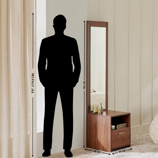 Helios Alton Dresser Mirror with Drawer - Walnut