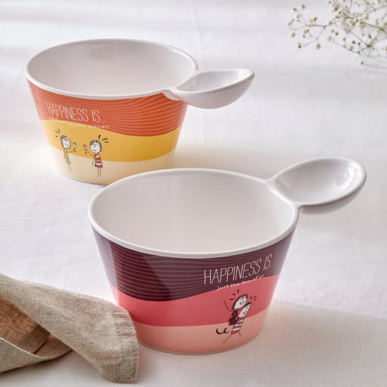 Melina Cooper Happiness Set of 2 Melamine Printed Serving Bowls - 600ml